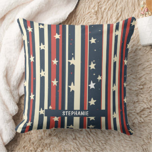Vintage Red, White & Blue Stripes with Stars (2) Cushion