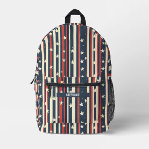 Vintage Red, White & Blue Stripes with Stars (2) Printed Backpack
