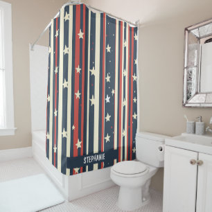 Vintage Red, White & Blue Stripes with Stars (2) Shower Curtain