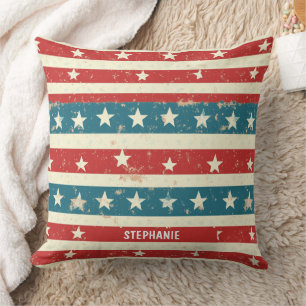 Vintage Red, White & Blue Stripes with Stars Cushion