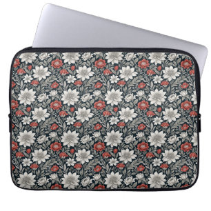 Vintage Red White Floral Botanical Aesthetic Laptop Sleeve