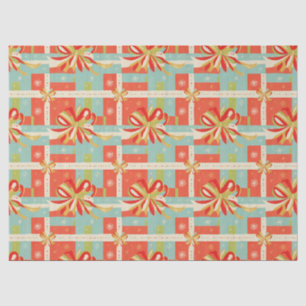 Vintage Red, White, Green Holiday Bow Design Tissue Paper
