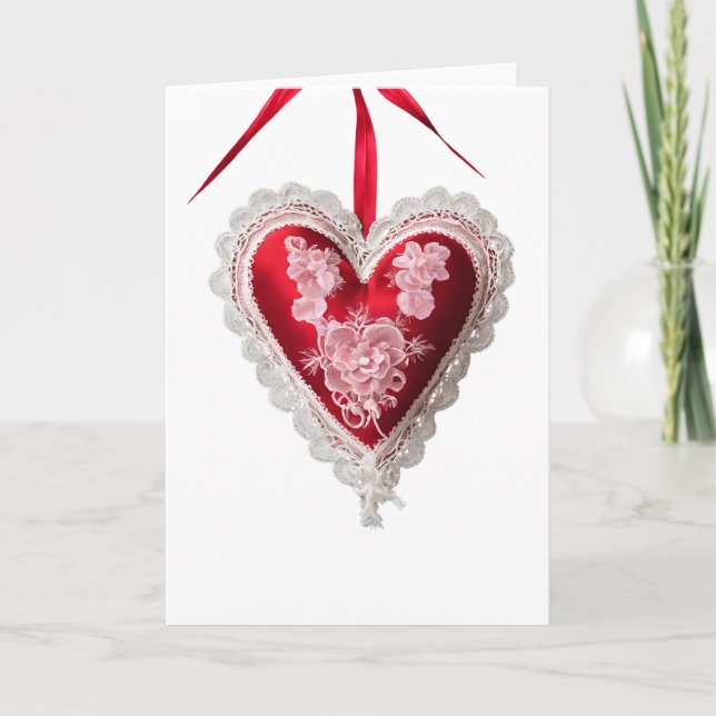 Vintage Red White Lace Valentine's Day Heart Card (Front)
