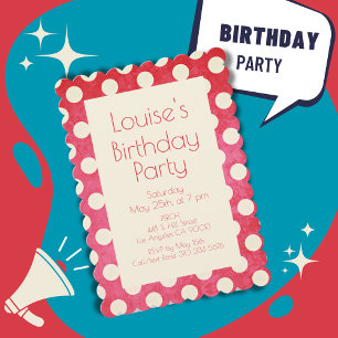 Vintage Red White Polka Dot Birthday Invitation