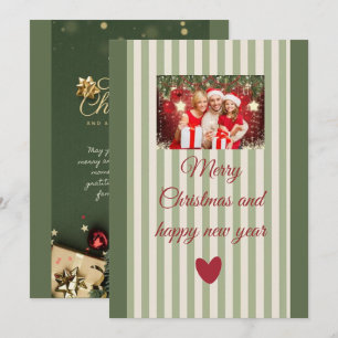 Vintage Red White Stripes Christmas Family photo Holiday Card