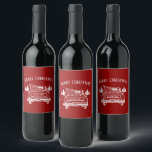 Vintage Red White Truck Merry Christmas Name Wine Label<br><div class="desc">These holiday wine labels feature a vintage pick-up truck carrying a Christmas tree in the back with your name on the back of the truck to personalise. Designed by artist Tim Coffey.</div>