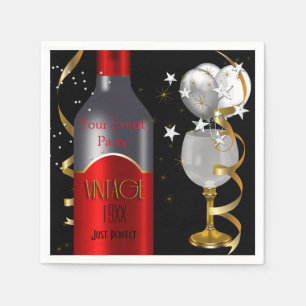 Vintage Red Wine Black Gold Silver Napkin