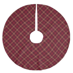 Vintage red wine gold plaid diagonal pattern brushed polyester tree skirt