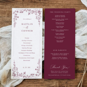 Vintage Red Wine Victorian Floral French Wedding Programme