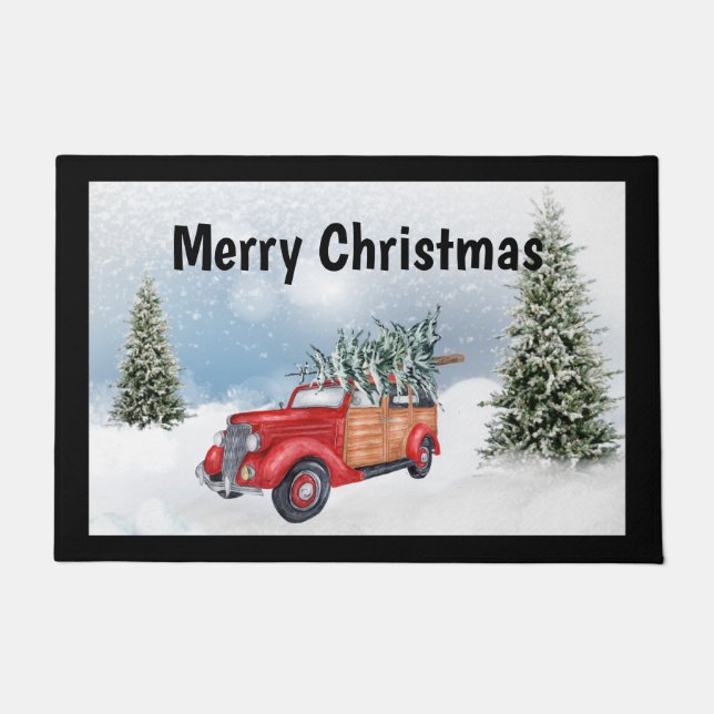 Vintage Red Woodside Christmas Truck Door Mat (Front)