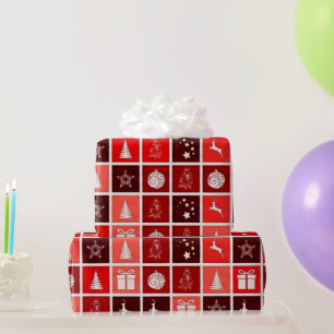 Vintage Red Xmas Wrapping Paper, Reindeer & Tree Paper