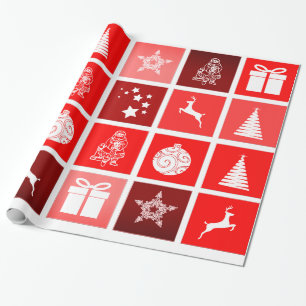Vintage Red Xmas Wrapping Paper, Reindeer & Tree Paper