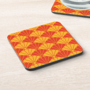 Vintage Red Yellow Kiku Chrysanthemum Mon Pattern Coaster