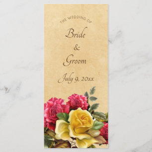 Vintage Red & Yellow Roses Floral Wedding Program Programme