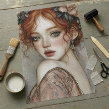 Vintage Redhead Floral Portrait Decoupage