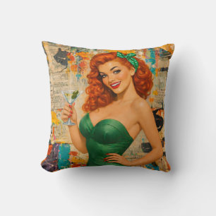 Vintage Redhead Pin-Up Martini Girl – Retro Glam Cushion