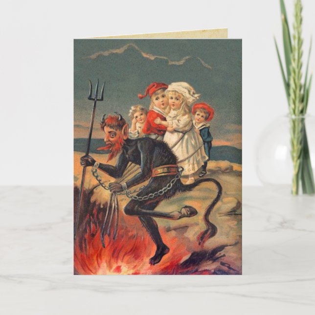 Vintage Redheaded Krampus Christmas Card (Front)