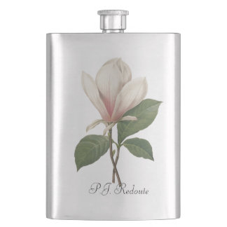 Vintage Redoute botanical art magnolia flower. Hip Flask