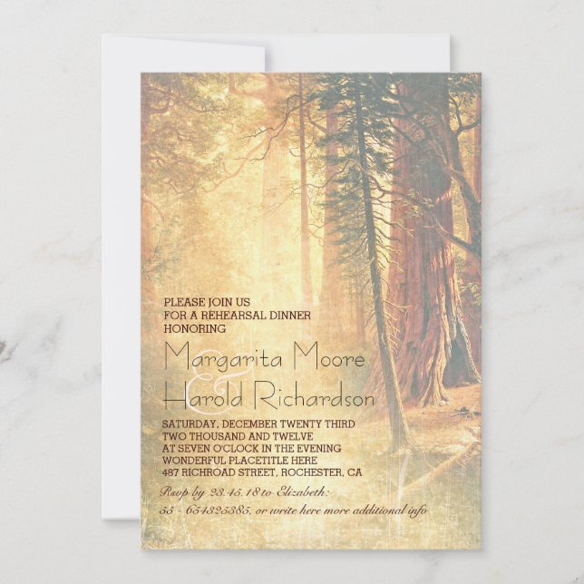 Vintage Redwood Trees Rehearsal Dinner Invite (Front)