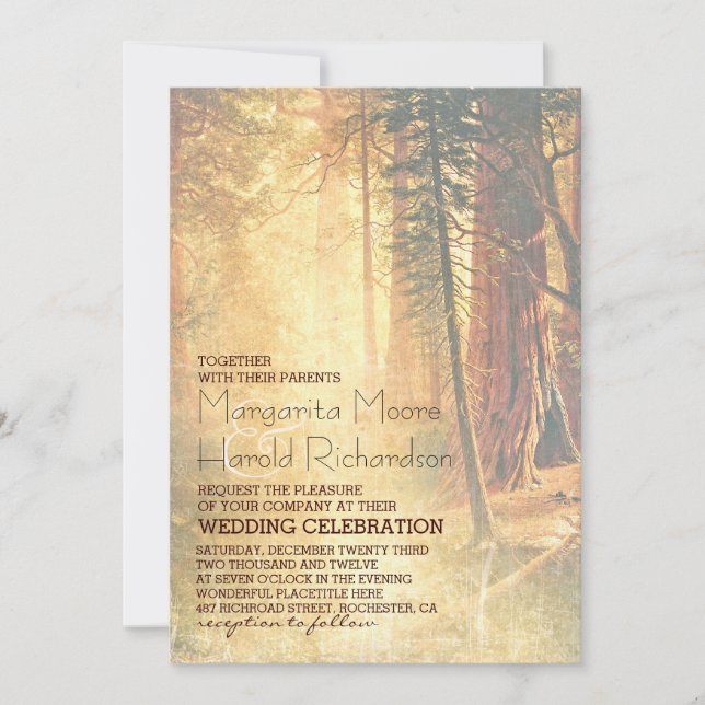 Vintage Redwood Trees Wedding Invitation (Front)