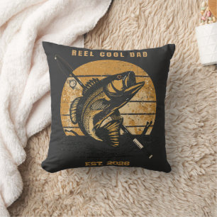 Vintage Reel Cool Dad Fishing Graphic Father's Day Cushion