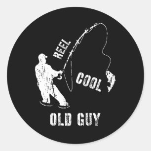 Vintage Reel Cool Old Guy Fishing Fisherman Gift Classic Round Sticker