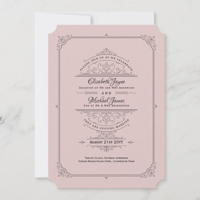 Vintage Regency  Dusty Rose Wedding Invitations (Front)