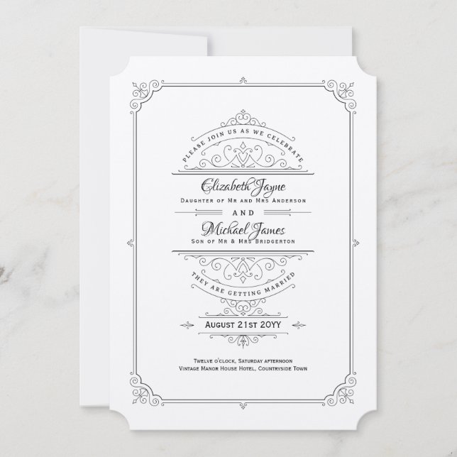Vintage Regency Metallic Silver Wedding Invitation (Front)