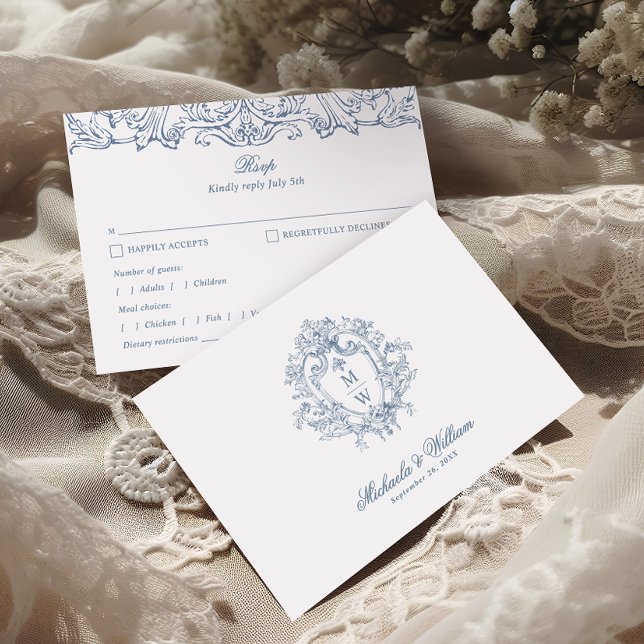 Vintage Regency Monogram Crest Elegant Wedding RSVP Card (Creator Uploaded)