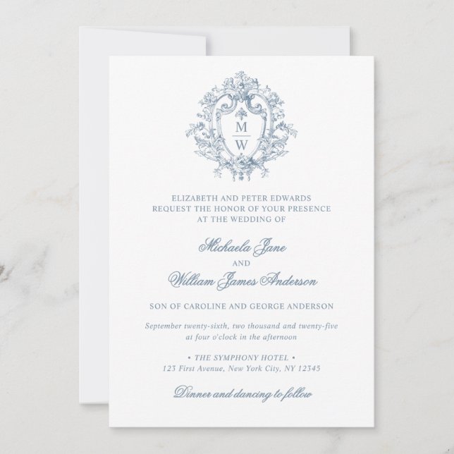 Vintage Regency Monogram Crest Non-Photo Wedding Invitation (Front)