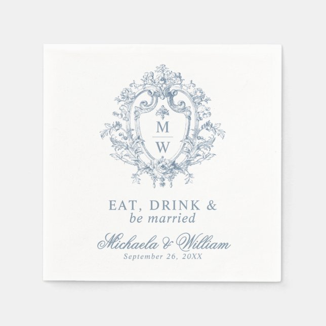 Vintage Regency Monogram Crest Wedding Custom Text Napkin (Front)