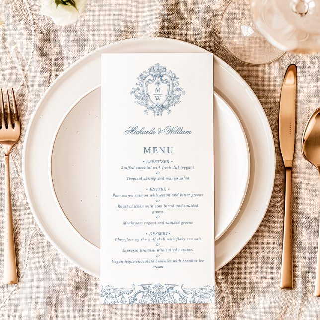 Vintage Regency Monogram Crest Wedding Elegant Menu (Creator Uploaded)