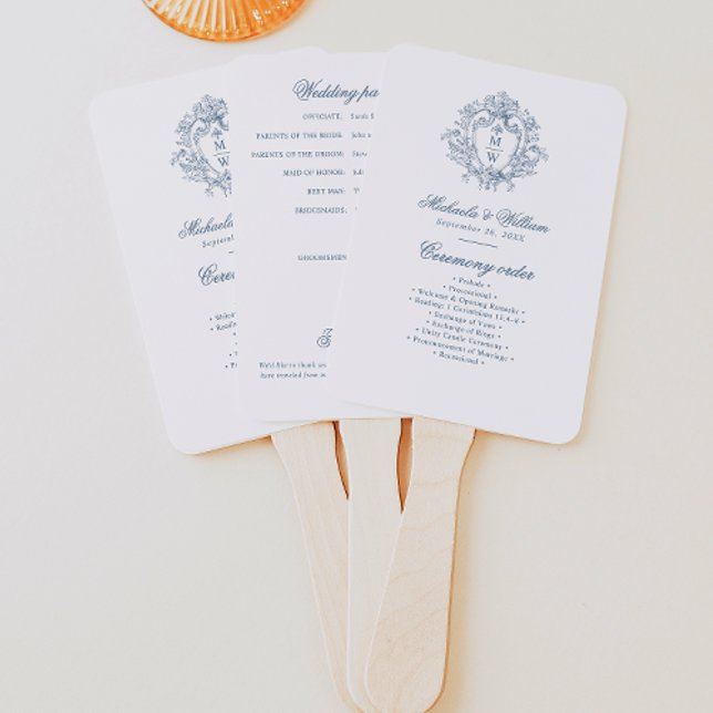 Vintage Regency Monogram Crest Wedding Program Hand Fan (Creator Uploaded)