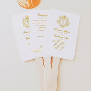 Vintage Regency Monogram Crest Wedding Program Hand Fan