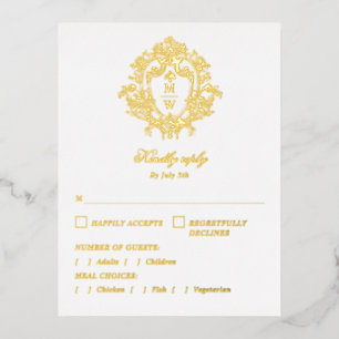 Vintage Regency Monogram Crest Wedding RSVP Card