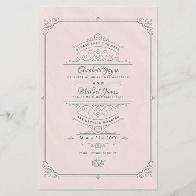 Vintage Regency Ornate Wedding Save The Dates (Front)