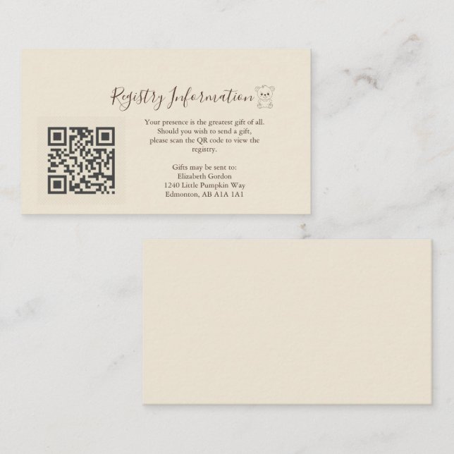 Vintage Registry Information Card with QR Code (Front/Back)