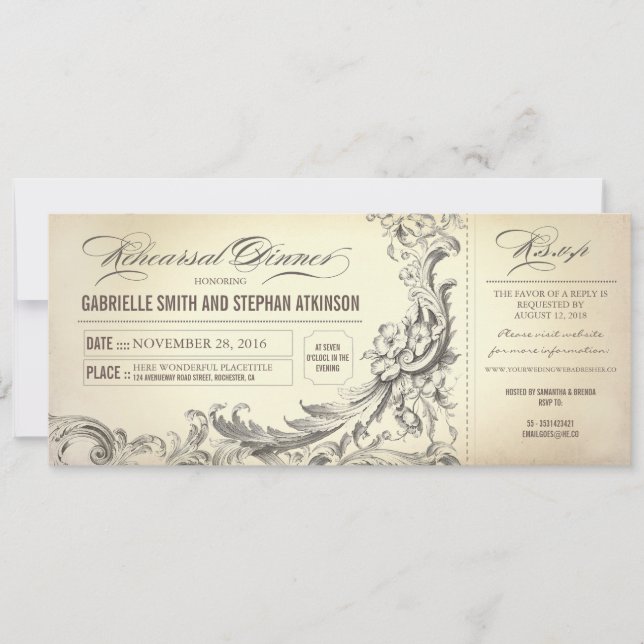 vintage rehearsal dinner tickets invitations (Front)