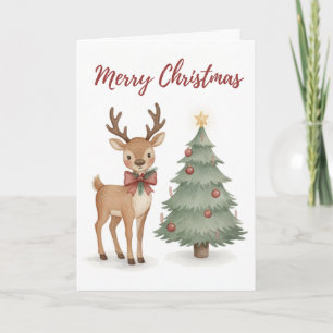 Vintage Reindeer and Christmas Tree Holiday Card