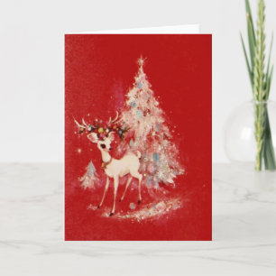 Vintage Reindeer And Christmas Tree Holiday Card