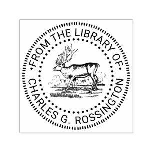 Vintage Reindeer Caribou Drawing Library Book Name Self-inking Stamp