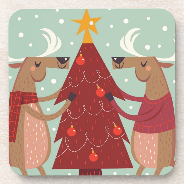 Vintage reindeer Christmas Coaster (Front)
