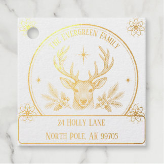 Vintage Reindeer Christmas Family Return Address Favour Tags