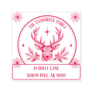Vintage Reindeer Christmas Family Return Address Self-inking Stamp