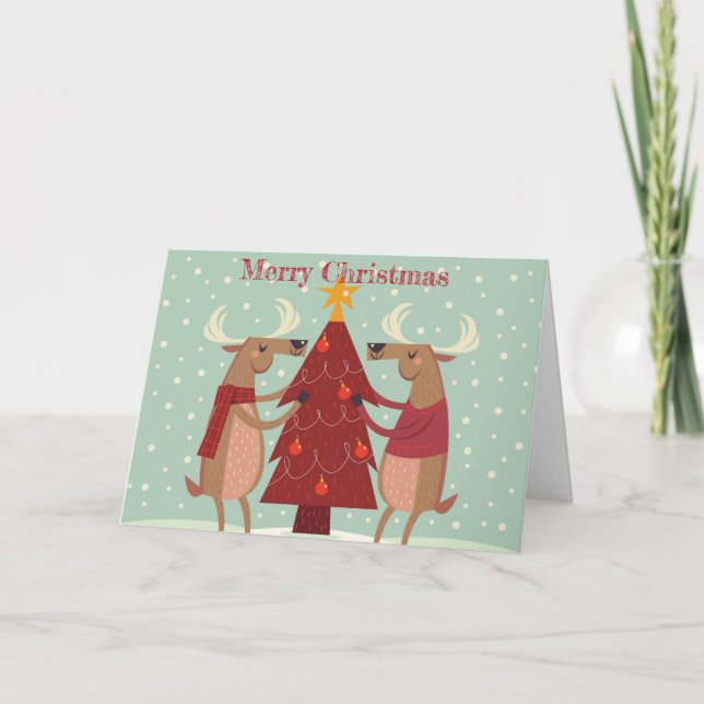 Vintage reindeer Christmas Holiday Card (Front)