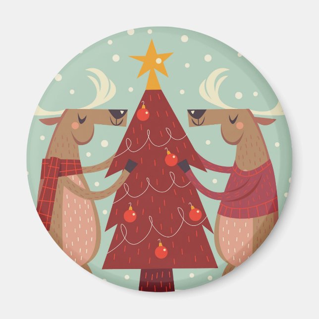 Vintage reindeer Christmas Magnet (Front)