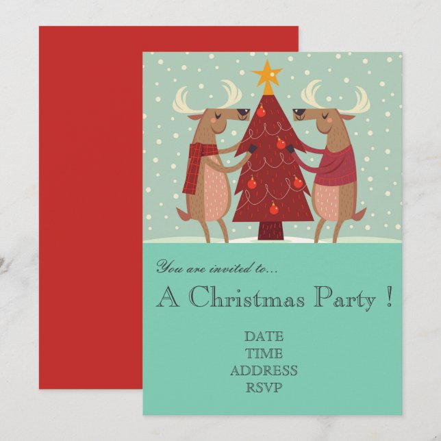Vintage reindeer Christmas party invitation (Front/Back)