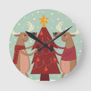 Vintage reindeer Christmas Round Clock