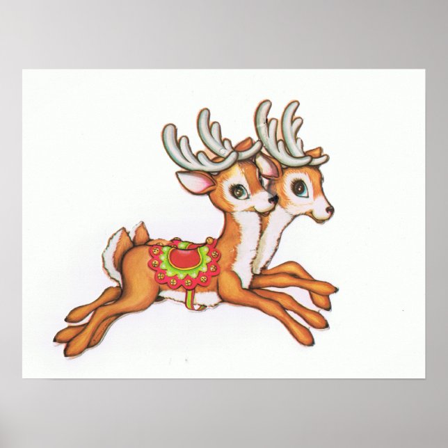 Vintage Reindeer/cute Poster (Front)