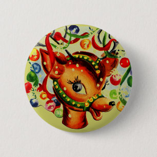 Vintage Reindeer Festive Retro Christmas 6 Cm Round Badge
